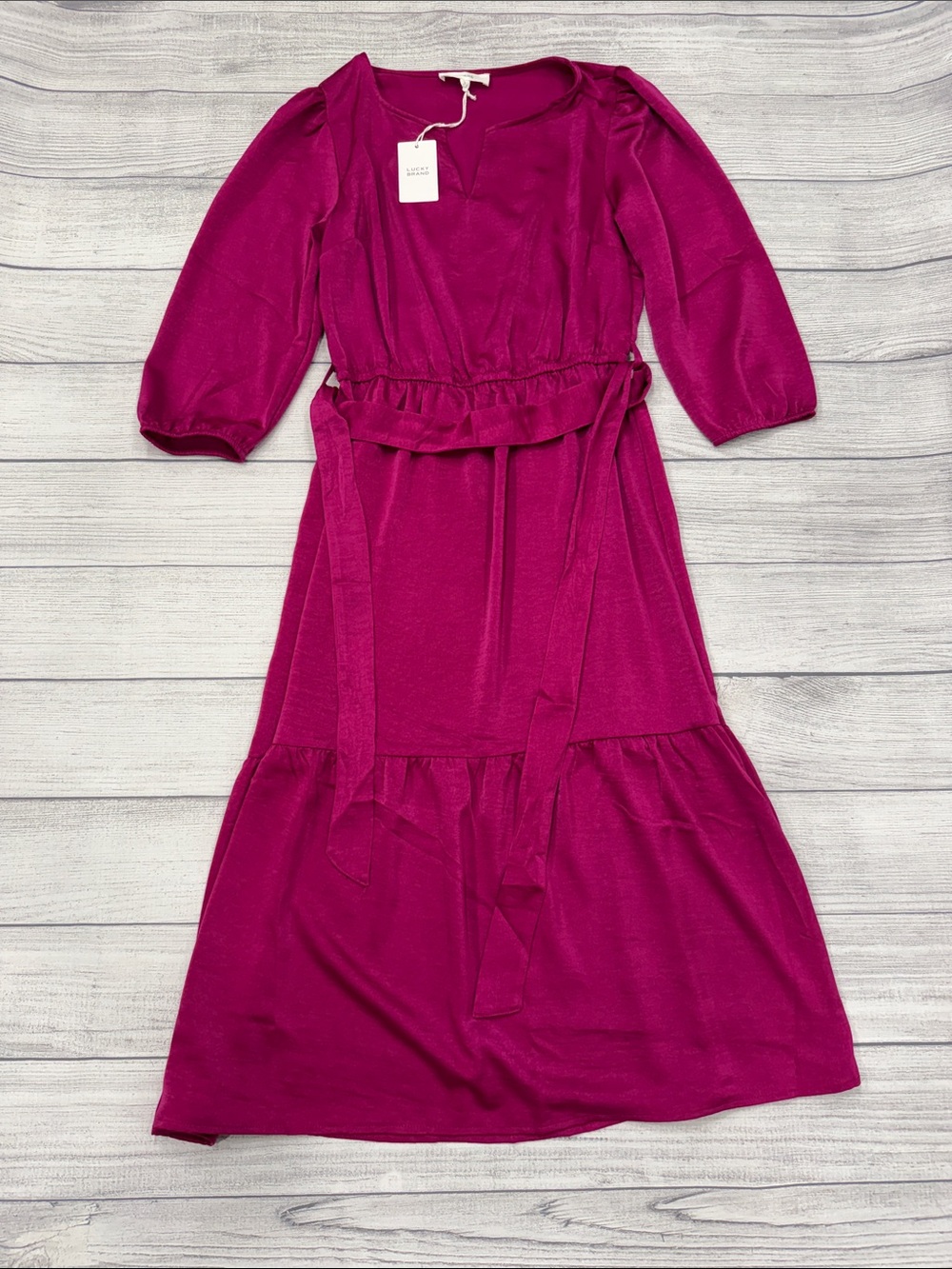 NWT Lucky Brand Festival Fuchsia Belted Midi Dress Size Small Boho